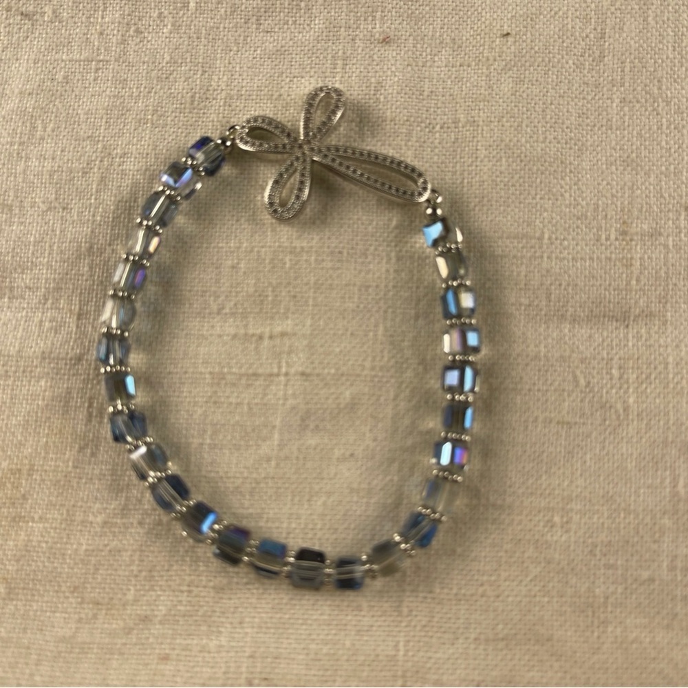 Silver Cross Bracelet with Blue Accents - Picture 6 of 7